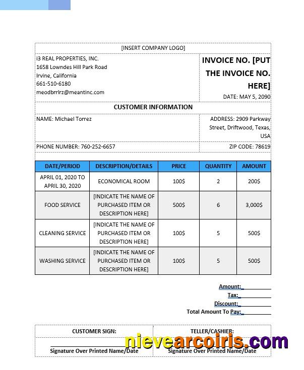 Blank Real Estate Invoice